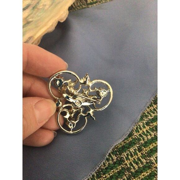 Vintage Mid Century Brooch Pin Silver & Sapphire - Picture 9 of 11